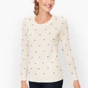 Talbots Cream Knit Sweater with Black Polka Dots, NWOT, Size XLp